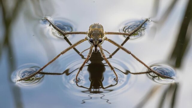 Water Strider Poised on Rippling Pond Surface