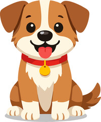 Cute Flat Dog Vector Illustration with Transparent Background