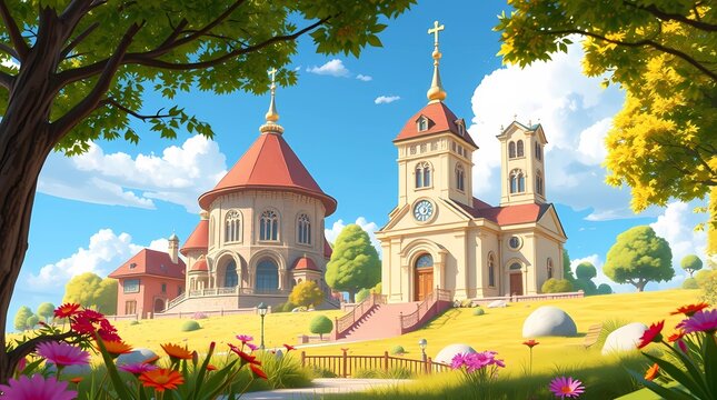 church and monastery on a hill