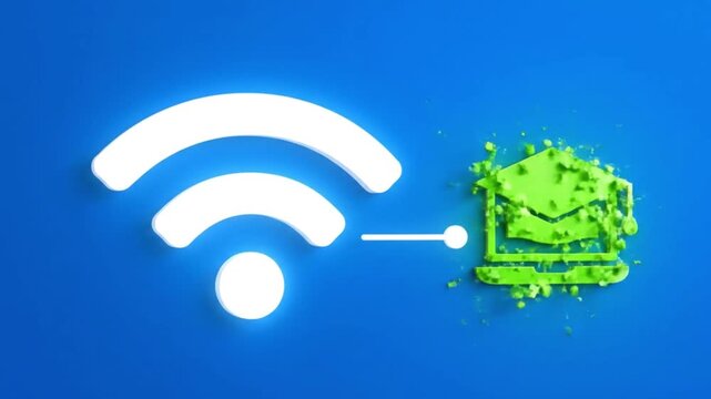 Animation of Wi-Fi signal icons connecting to an online course