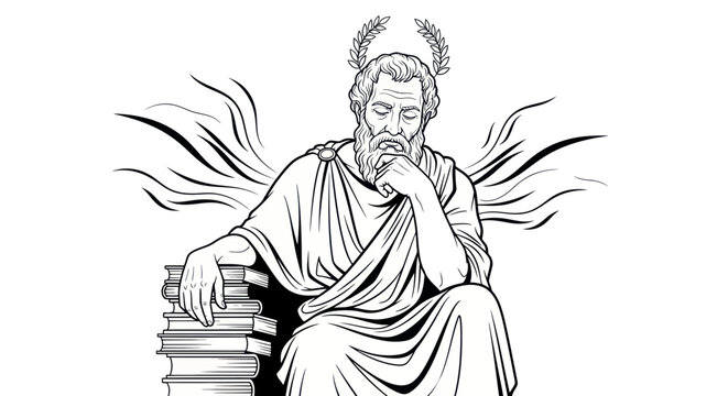 Ancient Greek Philosopher Socrates with Laurel Wreath and Books