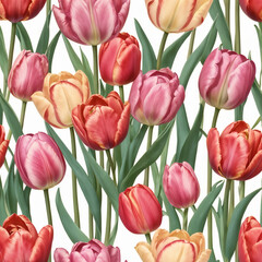 Obraz premium Beautiful tulip flower pattern in vibrant pink and yellow colors on white background