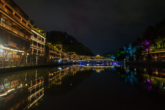 Ancient town of Fenghuang at night in Hunan province, China