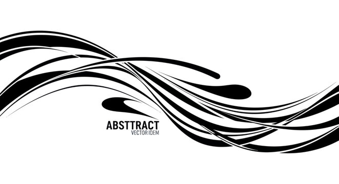 Dynamic Black Swirls on White Background Abstract Graphic