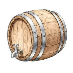 木製樽のイラスト, 金属バンド, 注ぎ口付き