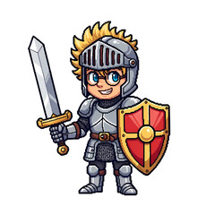 鎧を着た少年のイラスト、剣と盾