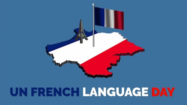 Un french language day celebration with france map flag and eiffel tower icon