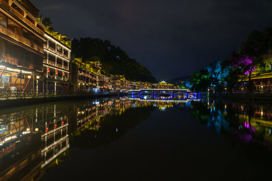 Ancient town of Fenghuang at night in Hunan province, China