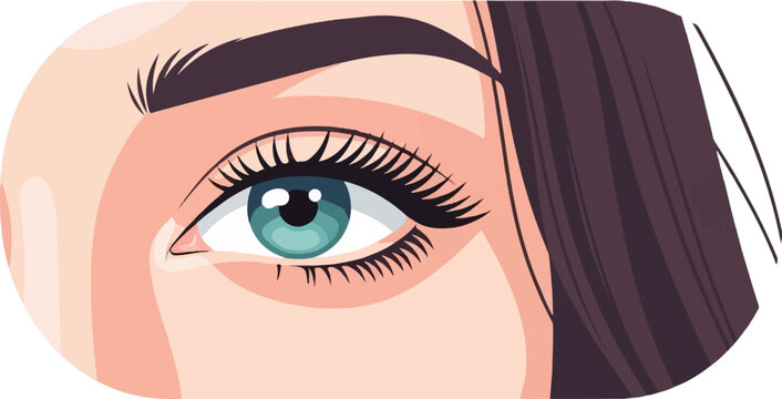 Close-up of a woman's eye with striking blue-green iris and dark lashes