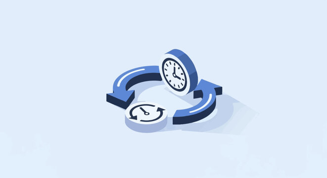 Circular arrows and clock icons illustrating time management and workflow