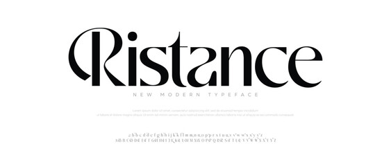 Elegant Font Uppercase Lowercase And Number. Minimal modern urban fonts for logo, brand etc. Typography typeface uppercase lowercase and number. vector illustration   Black Magic Variation   © MOHXXIN