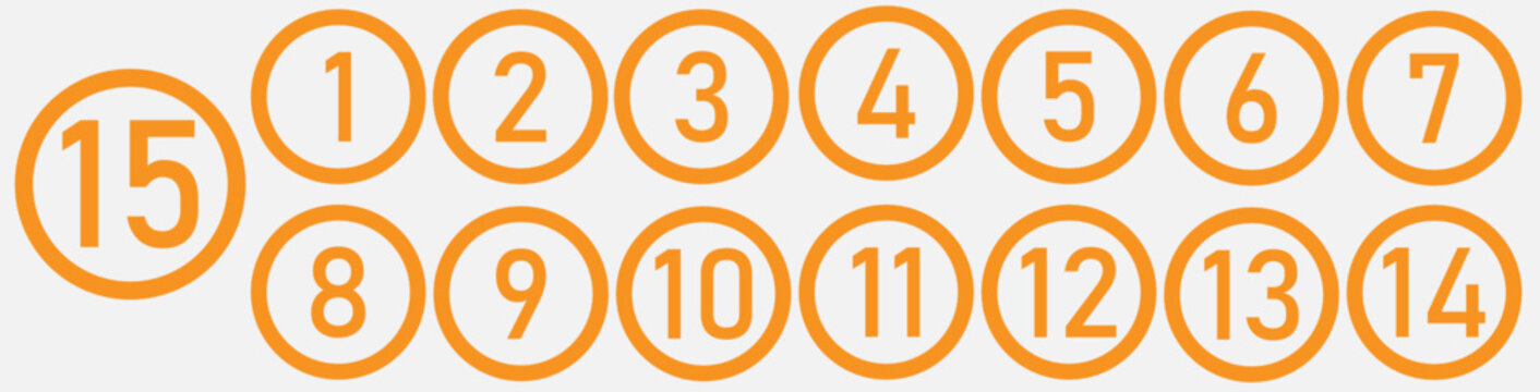 Numbered Circles from 1 to 15 in Orange