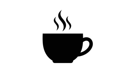 Fototapeta premium Black silhouette of a steaming cup of hot beverage on a white background