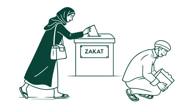 Woman donates to charity box while man collects funds nearby, depicting act of generosity and kindness