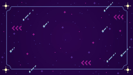 ドット絵　宇宙風のおしゃれでかわいい配信画面　シンプルな背景装飾イラスト　フレーム 16:9　ピクセル
