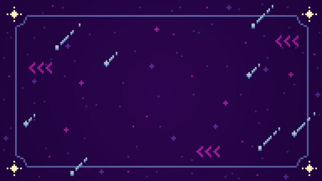 ドット絵　宇宙風のおしゃれでかわいい配信画面　シンプルな背景装飾イラスト　フレーム 16:9　ピクセル