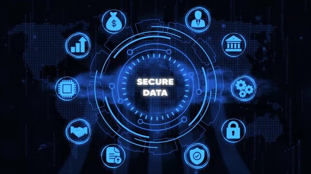 Secure data concept with and symbols on a digital background representing cybersecurity and data protection