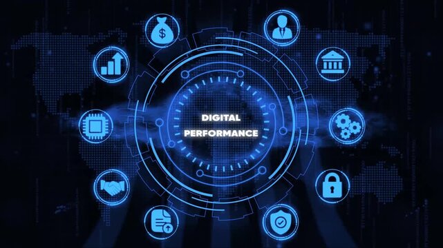 Digital Performance Concept with Business and Technology in a Futuristic Interface technology business finance