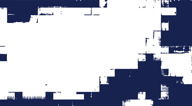 Abstract pattern in dark blue and white with fragmented, distressed blocky shapes for modern background design