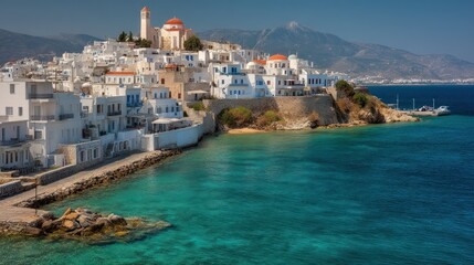 A bright Greek island with white houses