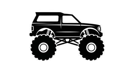 Black silhouette of a monster truck with oversized tires and raised suspension © siti