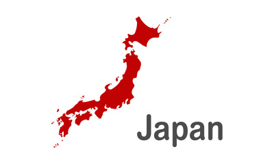 Map of Japan in red on transparent background with Japan written in grey  a simple geographic illustration