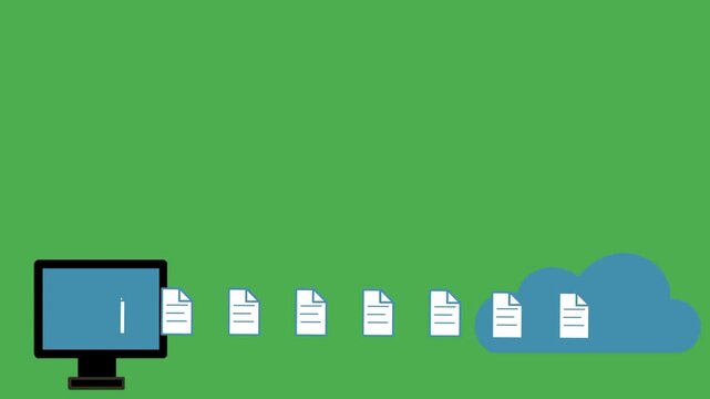 cloud storage showing a computer uploading files or folders to the cloud, with copy space