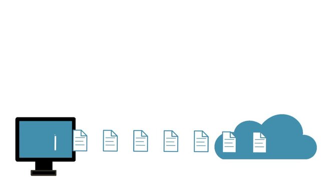 cloud storage showing a computer uploading files or folders to the cloud, with copy space
