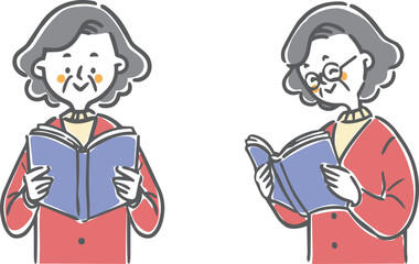 本を読むシニア女性　ベクター