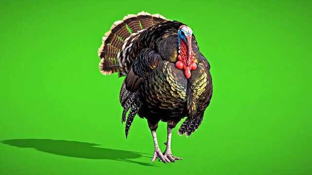 Brown Turkey with Red Wattle and Blue Face, Standing on Green Background, Isolated on transparent background, png