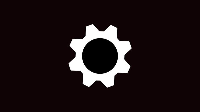 Animated video of a gear wheel with rotating animation on a black background,icon on metal setting button gear animation.with 4k video animation.
