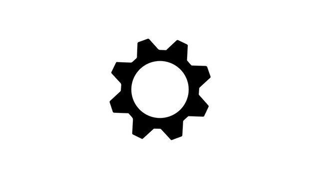Animated video of a gear wheel with rotating animation on a white background,icon on metal setting button gear animation.with 4k video animation.
