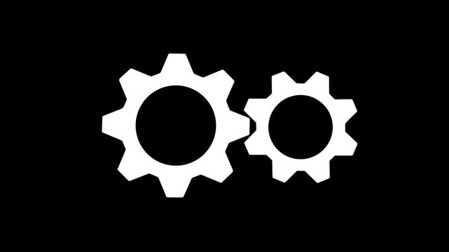 Gears rotating animation, cogwheel gear icon logotype rotating icon animated video , on a black background, with video animation.