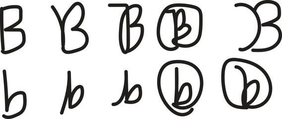 Handwritten letter B signature in various styles isolated on transparent background © mofizurart