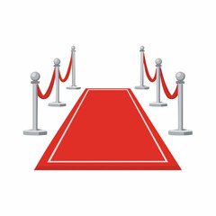 Isolated illustration showcasing a luxurious red carpet entrance bordered by elegant rope barriers symbolizing exclusivity and prestige