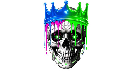 Cyberpunk Skull with Colorful Dripping Crown isolated on a transparent background