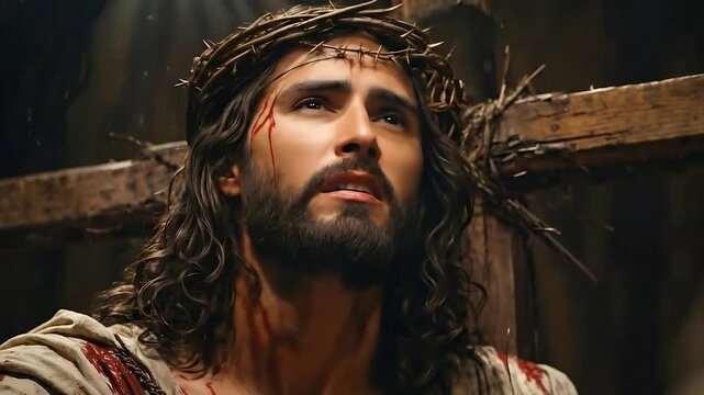 Jesus Christ with a crown of thorns. Religious concept.