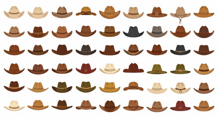 Collection of assorted cowboy hats in various colors and styles.