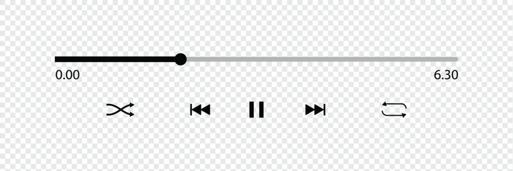 WebAudio or video player progress loading bars with time slider, play and pause, rewind and fast forward buttons. templates of media player playback panel interface. vector illustration .EPS 10 . © Micro  Vector Market