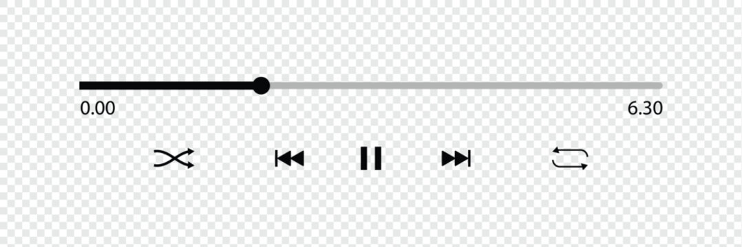 WebAudio or video player progress loading bars with time slider, play and pause, rewind and fast forward buttons. templates of media player playback panel interface. vector illustration .EPS 10 .