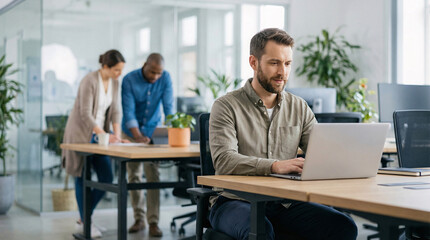 Obraz premium Office Worker working on laptop