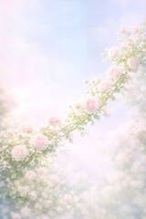 spring background Romantic Pink Roses Diagonal Branches Pastel Sky Backgroundwith flowers