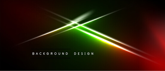 Abstract design features vibrant green lines crossing dark red, black gradients. Text reads background design. Modern, dynamic visual.