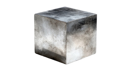 Grunge textured block. Stone cube, dirty, grey and light, isolated on black
