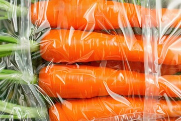 Fresh carrots sealed in plastic wrap, preserving freshness and extending shelf life
