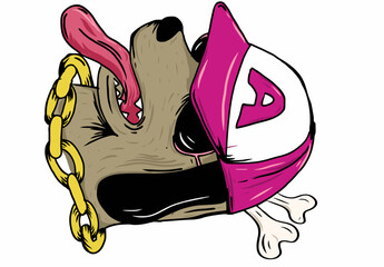 vector illustration of a cartoon dog with hat and sunglasses 