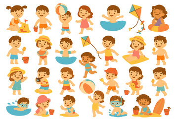 Summer fun activities with children enjoying various games and sports outdoors in a sunny environment