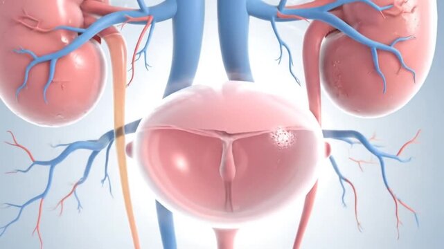 Visual depiction of the human urinary system including kidneys ureters bladder and urethra in a person&acirc;&euro;TMs body