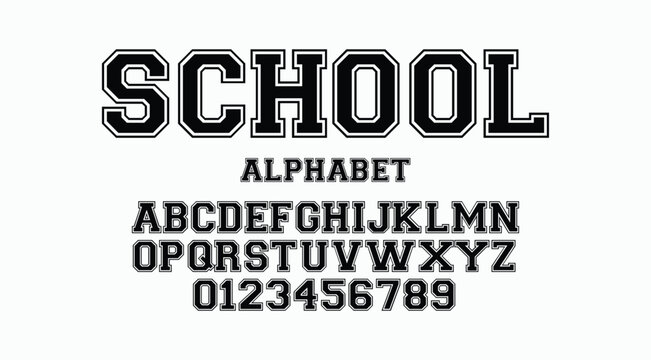 Classic college font. Vintage sport font in american style for football, baseball or basketball logos and t-shirt. Athletic department typeface, varsity style font. Vector 
