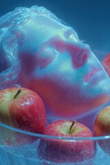 サイバーパラダイスアニメスタイルのパステルホログラフィックヘッド。